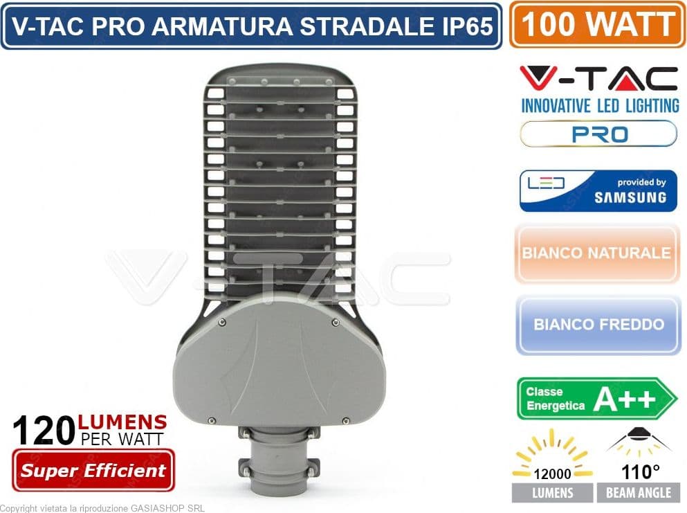 V-TAC PRO VT-104ST LAMPADA STRADALE LED 100W LAMPIONE SMD CHIP SAMSUNG - SKU 21960 / 21961 IP65 - 2
