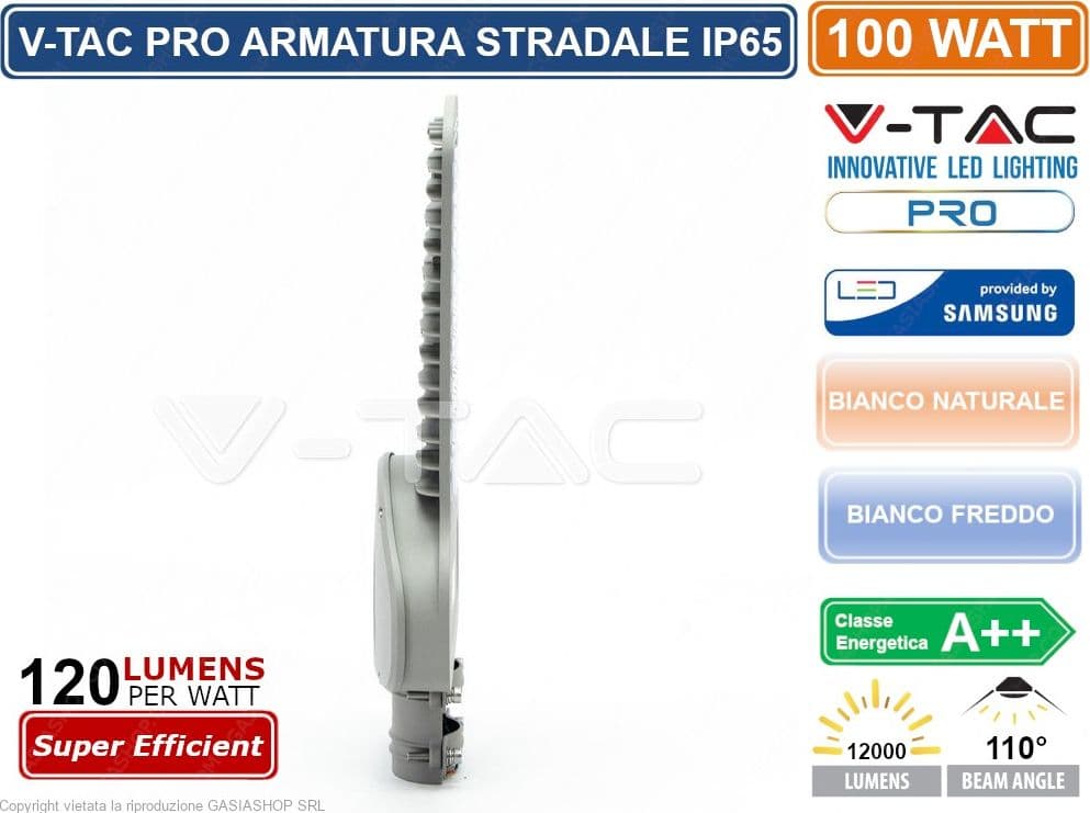 V-TAC PRO VT-104ST LAMPADA STRADALE LED 100W LAMPIONE SMD CHIP SAMSUNG - SKU 21960 / 21961 IP65 - 3