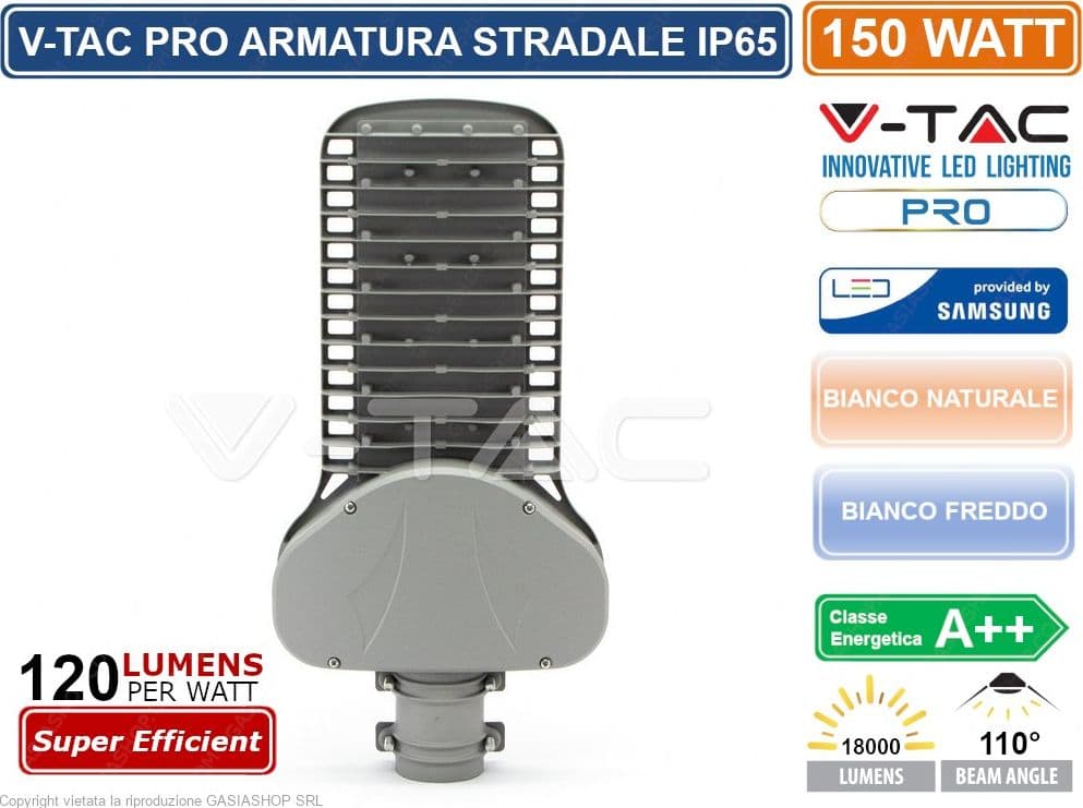 V-TAC PRO VT-154ST LAMPADA STRADALE LED 150W LAMPIONE SMD CHIP SAMSUNG - SKU 21962 / 21963 IP65 - 2