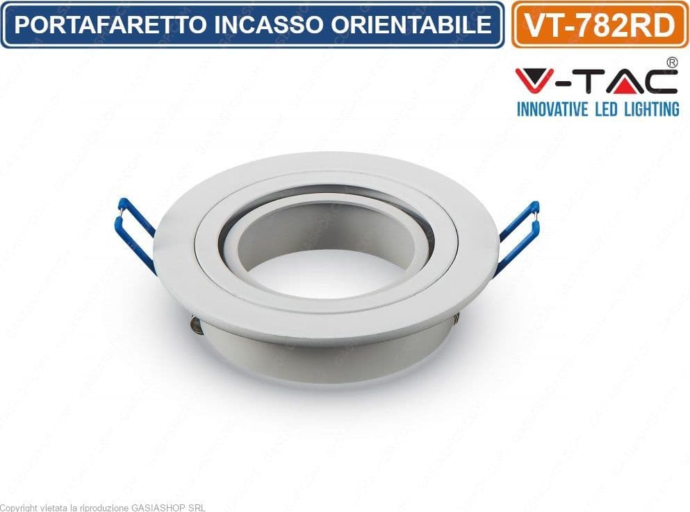 V-TAC VT-782RD PORTAFARETTO ORIENTABILE ROTONDO DA INCASSO PER LAMPADINE GU10 E GU5.3 - SKU 3599 - 2