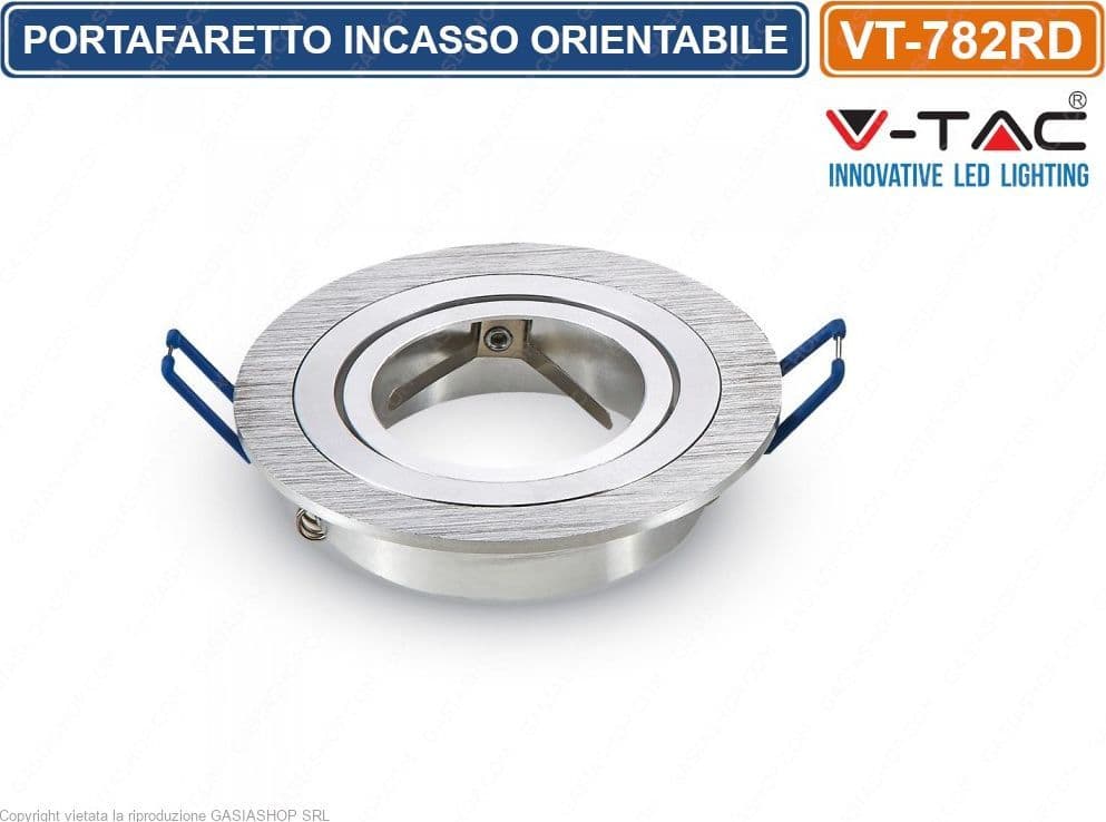 V-TAC VT-782RD PORTAFARETTO ORIENTABILE ROTONDO DA INCASSO PER LAMPADINE GU10 E GU5.3 - SKU 3600 - 2