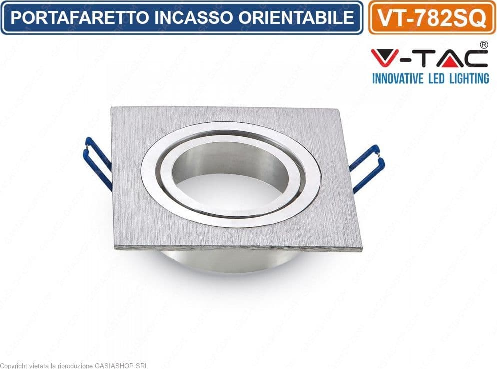 V-TAC VT-782SQ PORTAFARETTO ORIENTABILE QUADRATO O DA INCASSO PER LAMPADINE GU10 E GU5.3 - SKU 3606 - 2