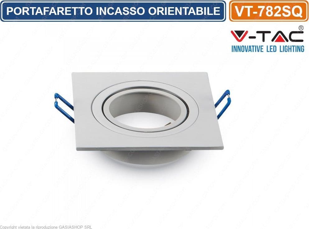 V-TAC VT-782SQ PORTAFARETTO ORIENTABILE QUADRATO O DA INCASSO PER LAMPADINE GU10 E GU5.3 - SKU 3605 - 2