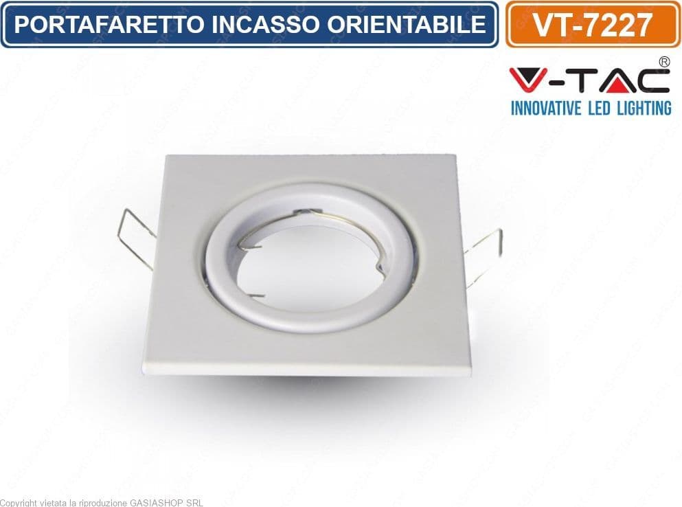 V-TAC VT-7227 PORTAFARETTO ORIENTABILE QUADRATO DA INCASSO PER LAMPADINE GU10 E GU5.3 - SKU 3472 - 2