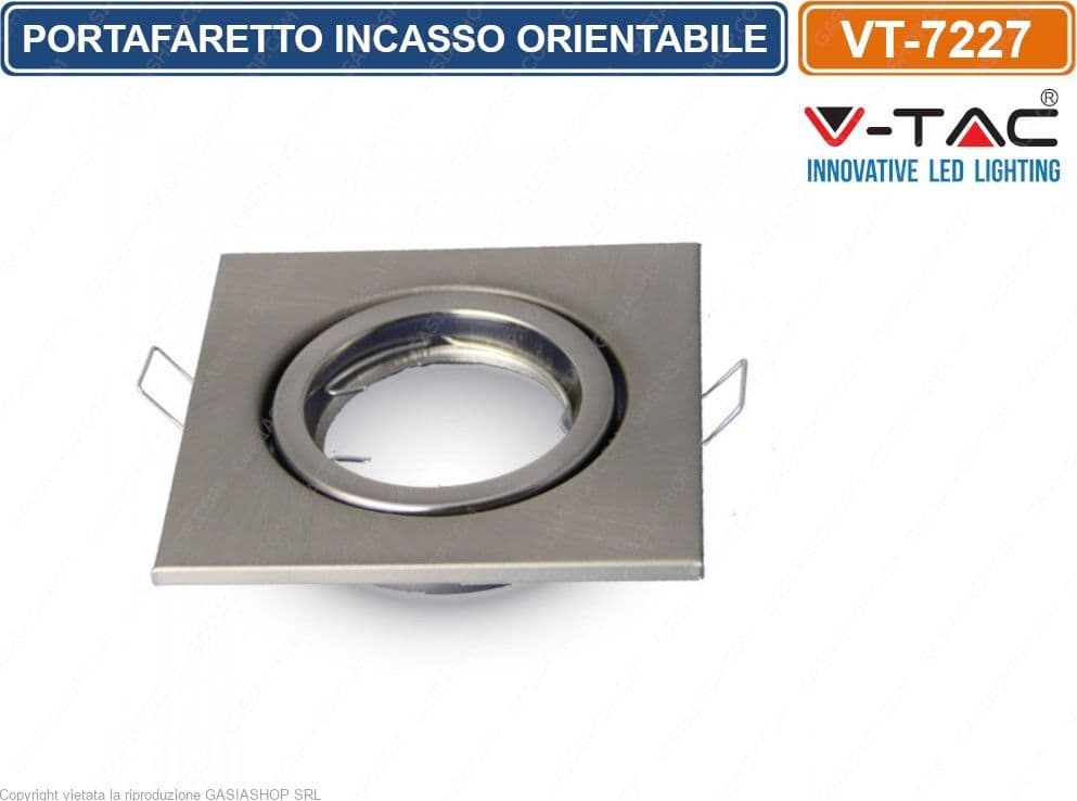 V-TAC VT-7227 PORTAFARETTO ORIENTABILE QUADRATO DA INCASSO PER LAMPADINE GU10 E GU5.3 - SKU 3473 - 2