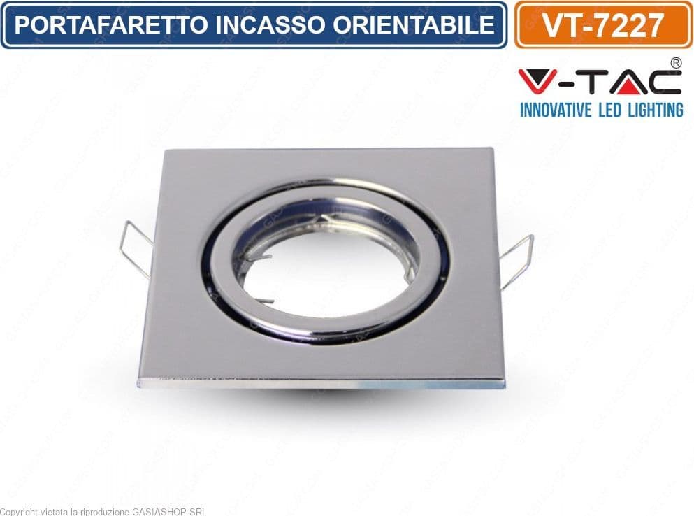 V-TAC VT-7227 PORTAFARETTO ORIENTABILE QUADRATO DA INCASSO PER LAMPADINE GU10 E GU5.3 - SKU 3474 - 2