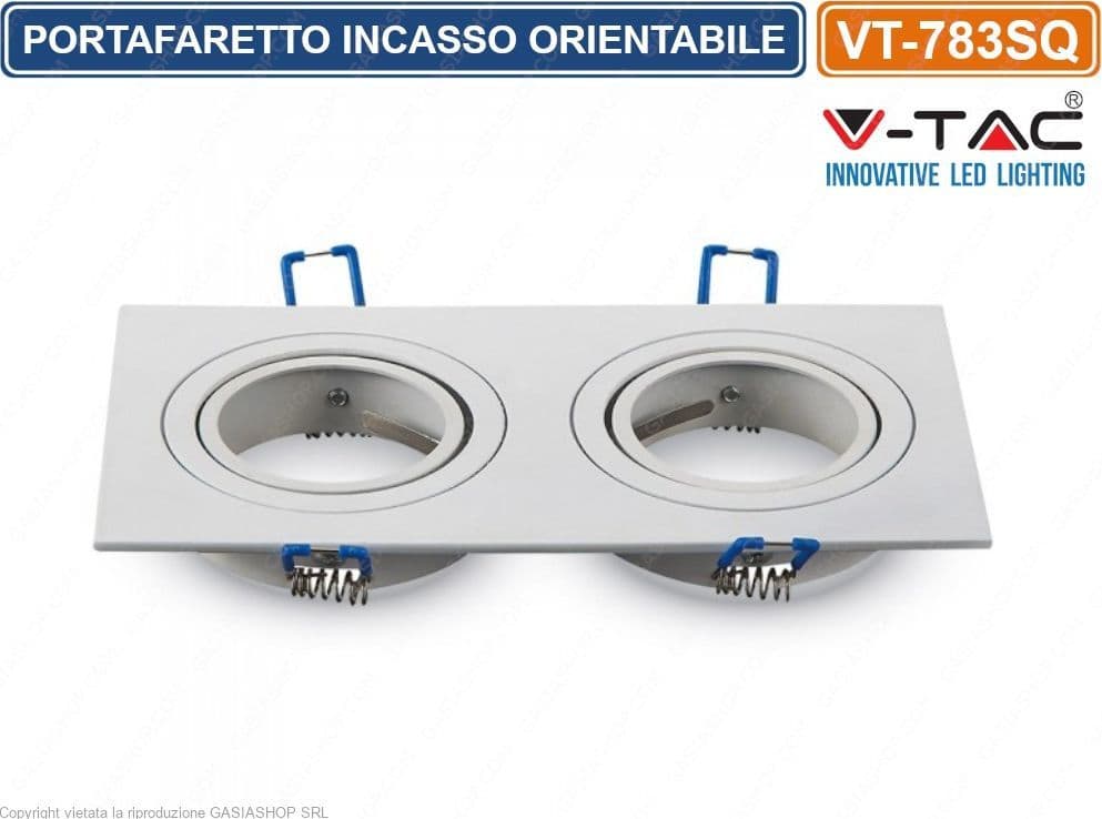 V-TAC VT-783SQ PORTAFARETTO ORIENTABILE DA INCASSO PER 2 LAMPADINE GU10 E GU5.3 - SKU 3607 - 2