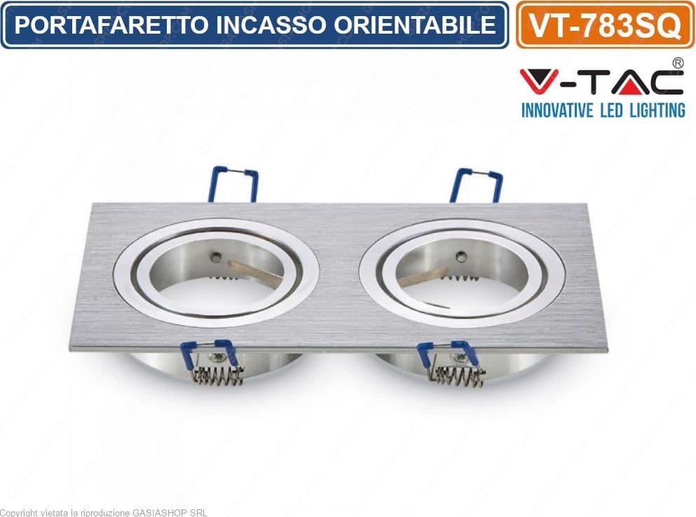 V-TAC VT-783SQ PORTAFARETTO ORIENTABILE DA INCASSO PER 2 LAMPADINE GU10 E GU5.3 - SKU 3608 - 2