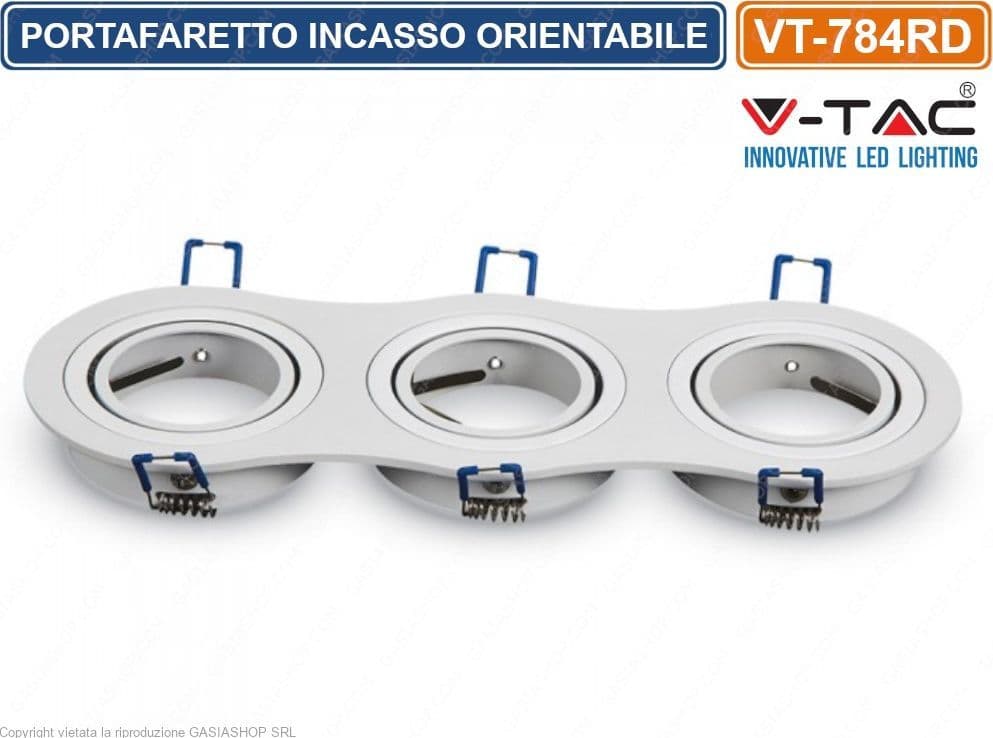 V-TAC VT-784RD PORTAFARETTO ORIENTABILE DA INCASSO PER 3 LAMPADINE GU10 E GU5.3 - SKU 3603 - 2