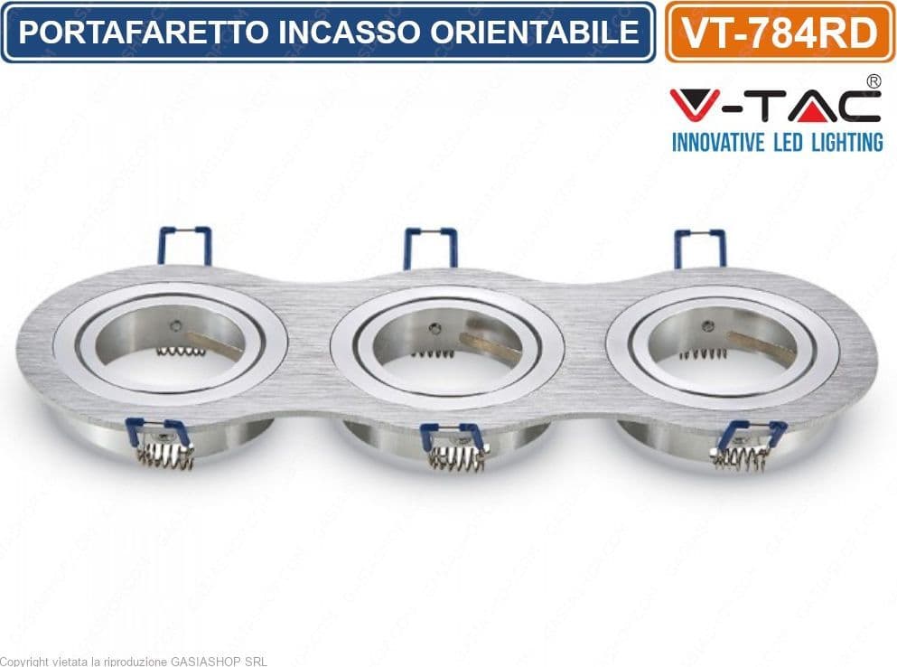 V-TAC VT-784RD PORTAFARETTO ORIENTABILE DA INCASSO PER 3 LAMPADINE GU10 E GU5.3 - SKU 3604 - 2