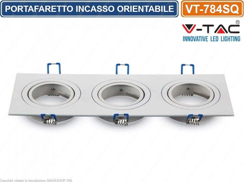 V-TAC VT-784SQ PORTAFARETTO ORIENTABILE DA INCASSO PER 3 LAMPADINE GU10 E GU5.3 - SKU 3609 - 2