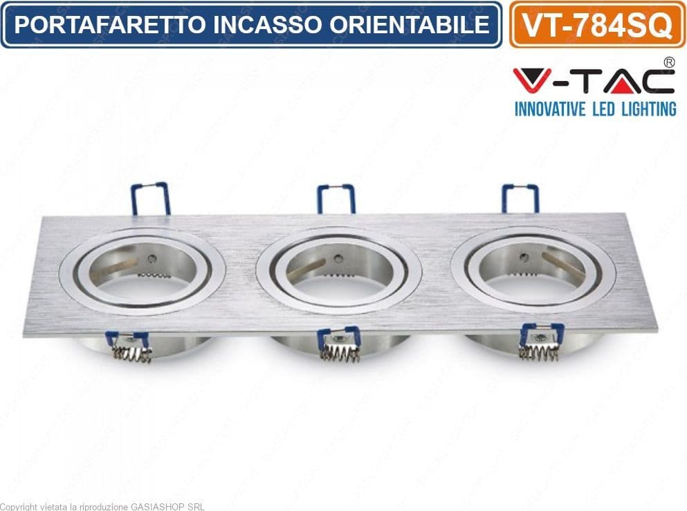 V-TAC VT-784SQ PORTAFARETTO ORIENTABILE DA INCASSO PER 3 LAMPADINE GU10 E GU5.3 - SKU 3610 - 2