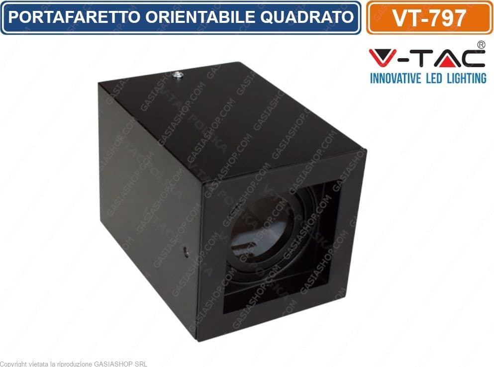 V-TAC VT-797 PORTAFARETTO ORIENTABILE QUADRATO NERO DA SOFFITTO PER LAMPADINE GU10 E GU5.3 - SKU 3631 - 2