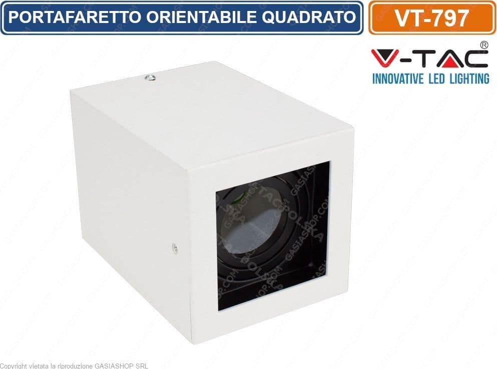 V-TAC VT-797 PORTAFARETTO ORIENTABILE QUADRATO BIANCO DA SOFFITTO PER LAMPADINE GU10 E GU5.3 - SKU 3630 - 2