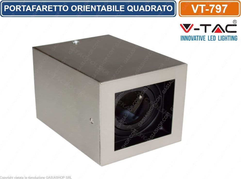 V-TAC VT-797 PORTAFARETTO ORIENTABILE QUADRATO BIANCO DA SOFFITTO PER LAMPADINE GU10 E GU5.3 - SKU 3632 - 2