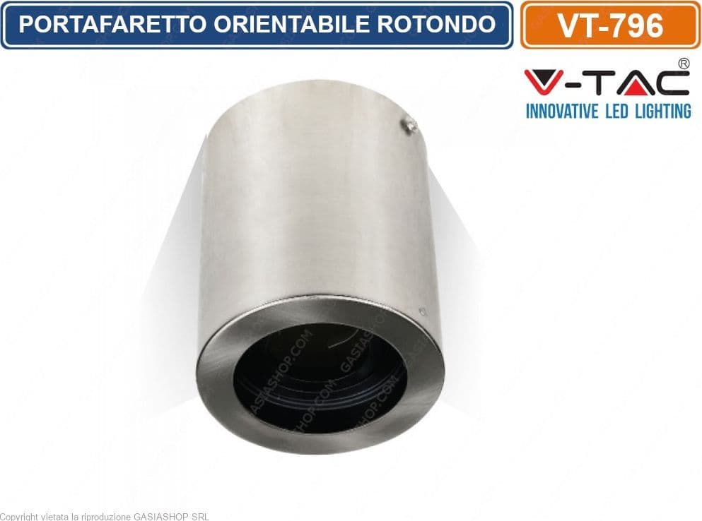 V-TAC VT 796 PORTAFARETTO ORIENTABILE ROTONDO GRIGIO DA SOFFITTO PER LAMPADINE GU10 E GU5.3 - SKU 3629 - 2