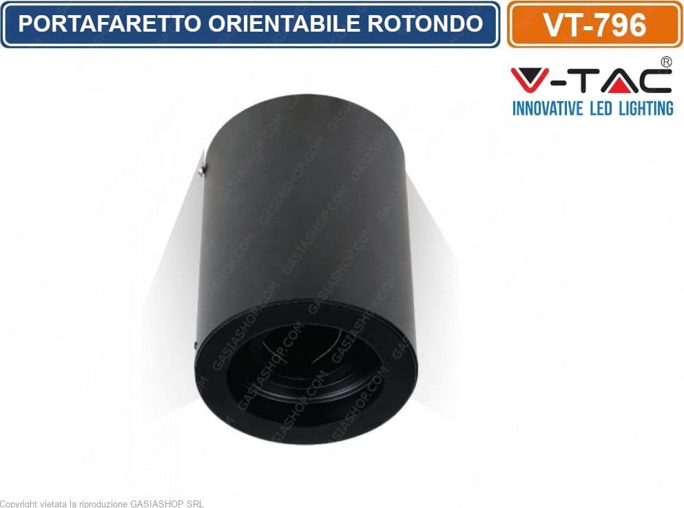 V-TAC VT 796 PORTAFARETTO ORIENTABILE ROTONDO NERO DA SOFFITTO PER LAMPADINE GU10 E GU5.3 - SKU 3628 - 2