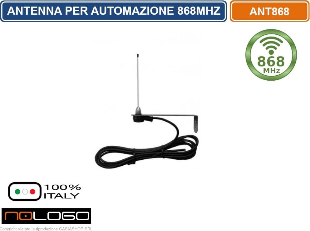 ANTENNA PER AUTOMAZIONE CANCELLI ACCORDATA CON STAFFA IN ACCIAIO 868 MHZ - RG58 3,5M