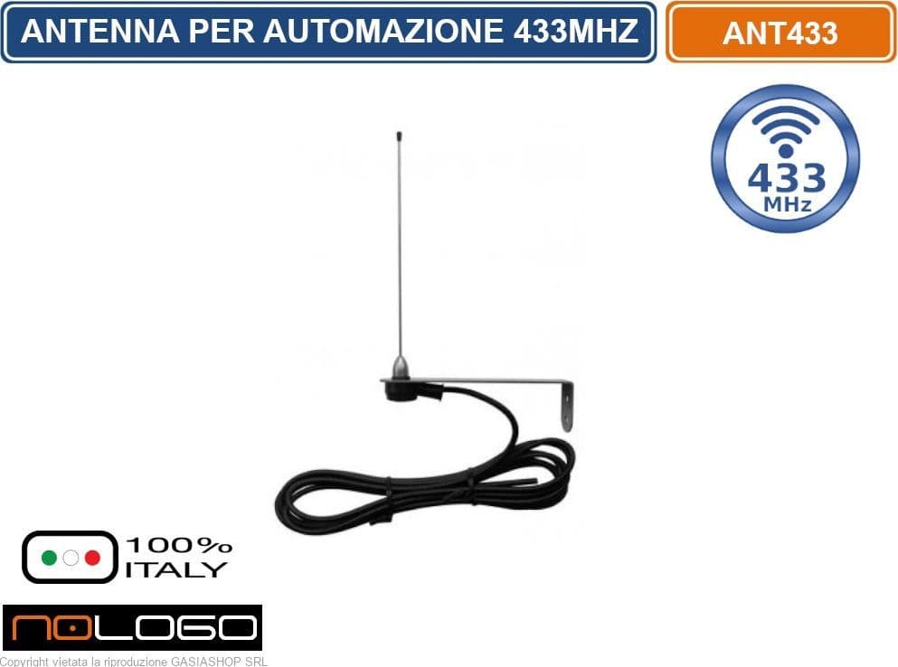 ANTENNA PER AUTOMAZIONE CANCELLI ACCORDATA CON STAFFA IN ACCIAIO 433,92 MHZ - RG58 3,5M - 2