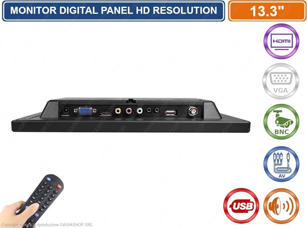 MONITOR LED 13.3" POLLICI HD RESOLUTION AV VGA HDMI BNC ALTOPARLANTI INGRESSO AUDIO VIDEOSORVEGLIANZA VIDEO PC - 3