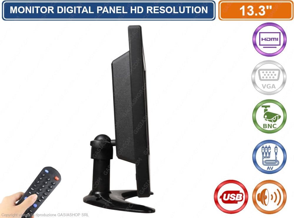 MONITOR LED 13.3" POLLICI HD RESOLUTION AV VGA HDMI BNC ALTOPARLANTI INGRESSO AUDIO VIDEOSORVEGLIANZA VIDEO PC - 4