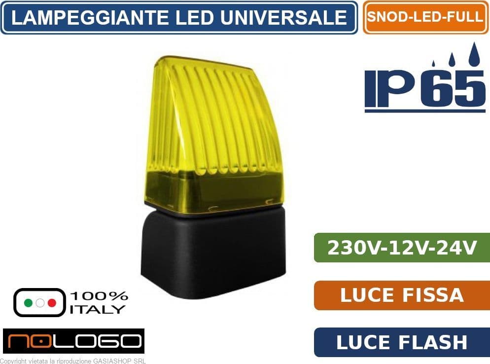 SEGNALATORE LUMINOSO LAMPEGGIANTE UNIVERSALE A LED LUCE FISSA O INTERMITTENTE CON SUPPORTO INTEGRATO IP65 - 2
