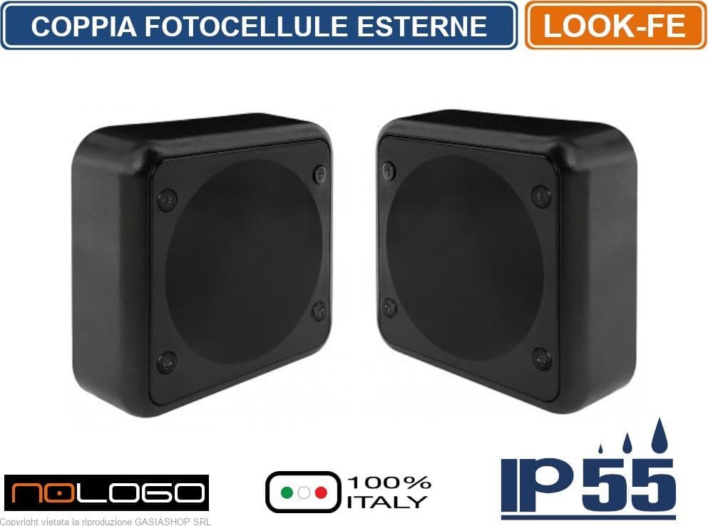 COPPIA FOTOCELLULE INFRAROSSO QUADRATE DA PARETE PORTATA 20M LOOK-FE AUTOMAZIONE CANCELLO DA ESTERNO IP55 - 2