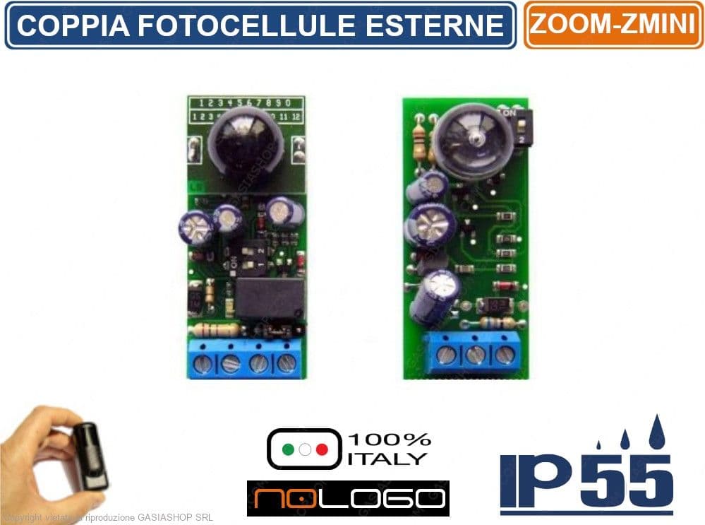 COPPIA DI FOTOCELLULE DA PARETE SINCRONIZZATA MINIATURIZZATA ZOOM-ZMINI - FOTOCELLULA AUTOMAZIONE CANCELLO IP55 - 2