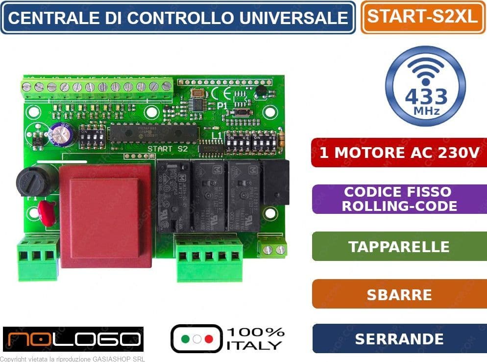 CENTRALINA CENTRALE DI COMANDO UNIVERSALE 1 MOTORE 230VAC PER SERRANDE TAPPARELLE E SBARRE -  START-2XL - 2