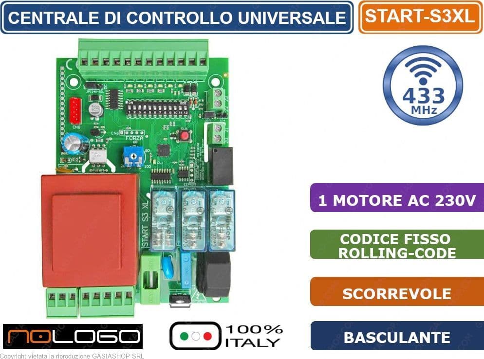 CENTRALINA CENTRALE DI COMANDO UNIVERSALE 1 MOTORE 230VAC PER CANCELLO SCORREVOLE BASCULANTE - START-S3XL - 2