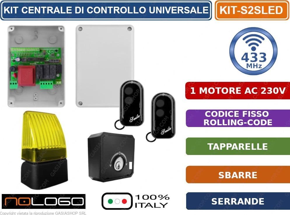 KIT AUTOMAZIONE ELETTRONICA PER SERRANDA TAPPARELLA TENDE COMPLETO DI ACCESSORI NOLOGO KIT-S2SLED - 2
