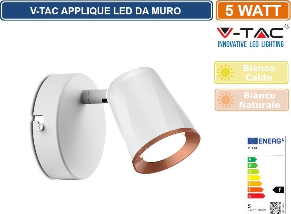 V-TAC VT-806 LAMPADA DA MURO WALL LIGHT LED 6W COLORE BIANCO - SKU 218250 / 218252 - 3