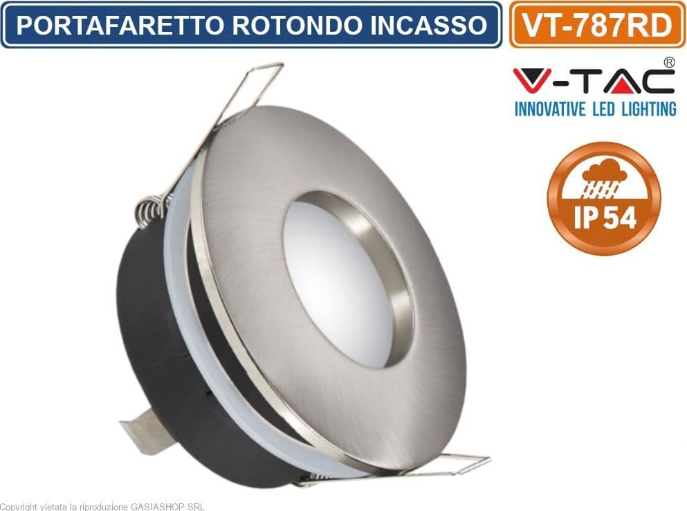 V-TAC VT-787RD PORTAFARETTO ROTONDO DA INCASSO IP54 PER LAMPADINE GU10 E GU5.3 - SKU 3614 IP54 - 2