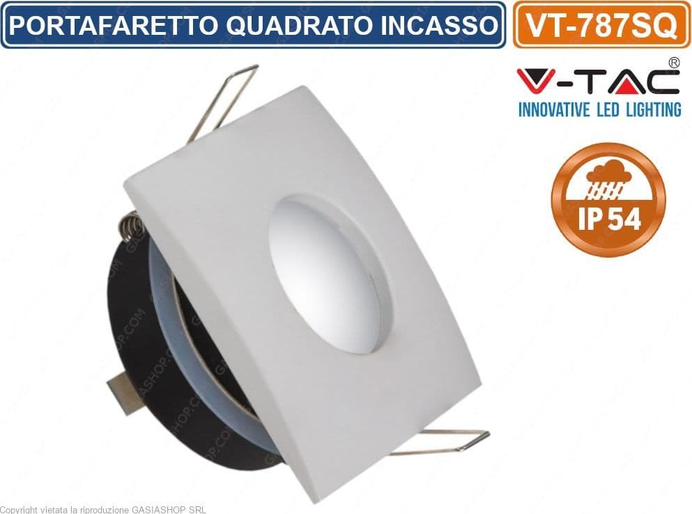 V-TAC VT-787SQ PORTAFARETTO QUADRATO DA INCASSO IP44 PER LAMPADINE GU10 E GU5.3 - SKU 3615 IP54 - 2