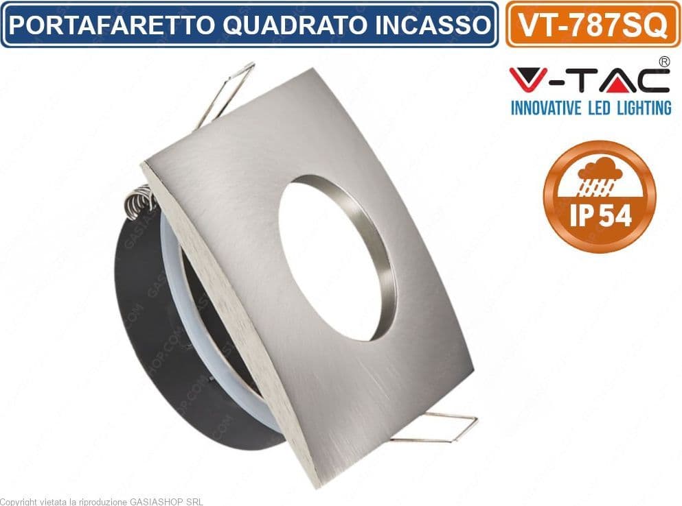 V-TAC VT-787SQ PORTAFARETTO QUADRATO DA INCASSO IP44 PER LAMPADINE GU10 E GU5.3 - SKU 3616 IP54 - 2