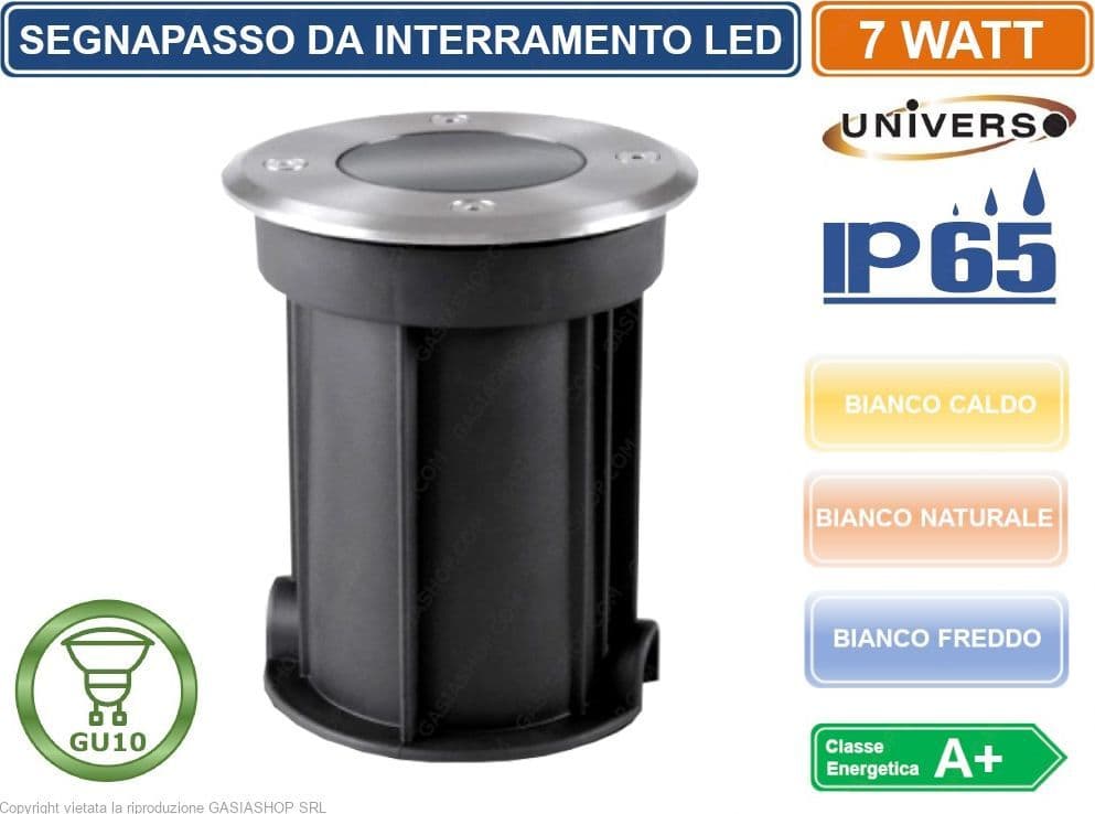 SEGNAPASSO PORTALAMPADA DA INTERRAMENTO CALPESTABILE CON LAMPADA GU10 7W IP65 - 2