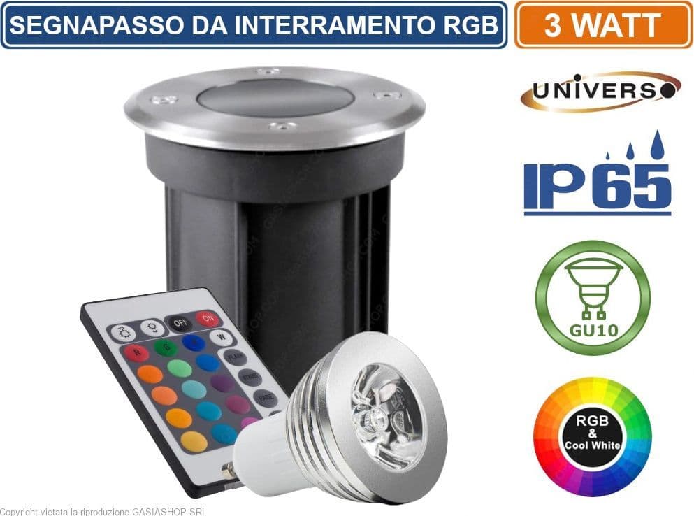SEGNAPASSO PORTALAMPADA DA INTERRAMENTO CALPESTABILE RGB CON LAMPADA GU10 3W IP65 - 2