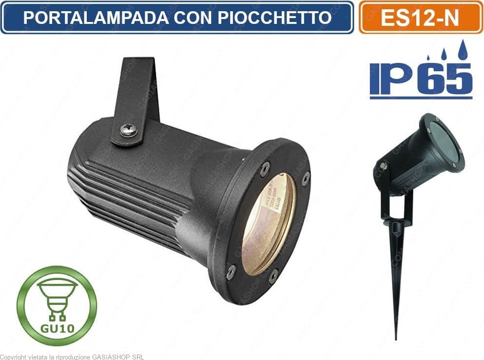 FARETTO PORTALAMPADA ORIENTABILE CON PICCHETTO DA GIARDINO PER LAMPADINE GU10 IP65 - 3