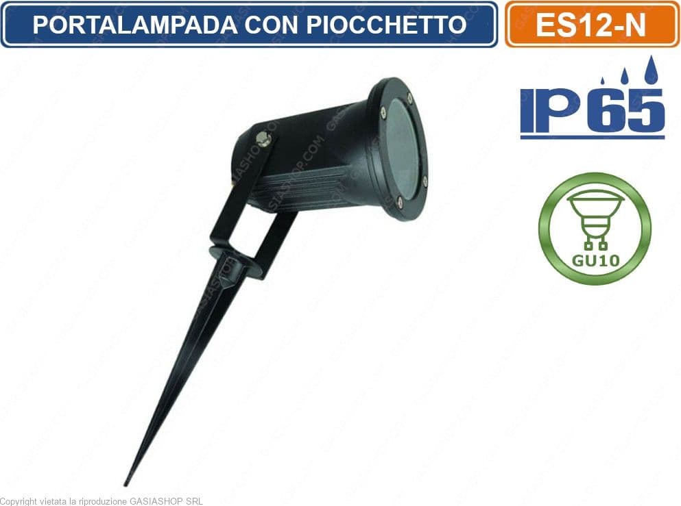 FARETTO PORTALAMPADA ORIENTABILE CON PICCHETTO DA GIARDINO PER LAMPADINE GU10 IP65 - 2
