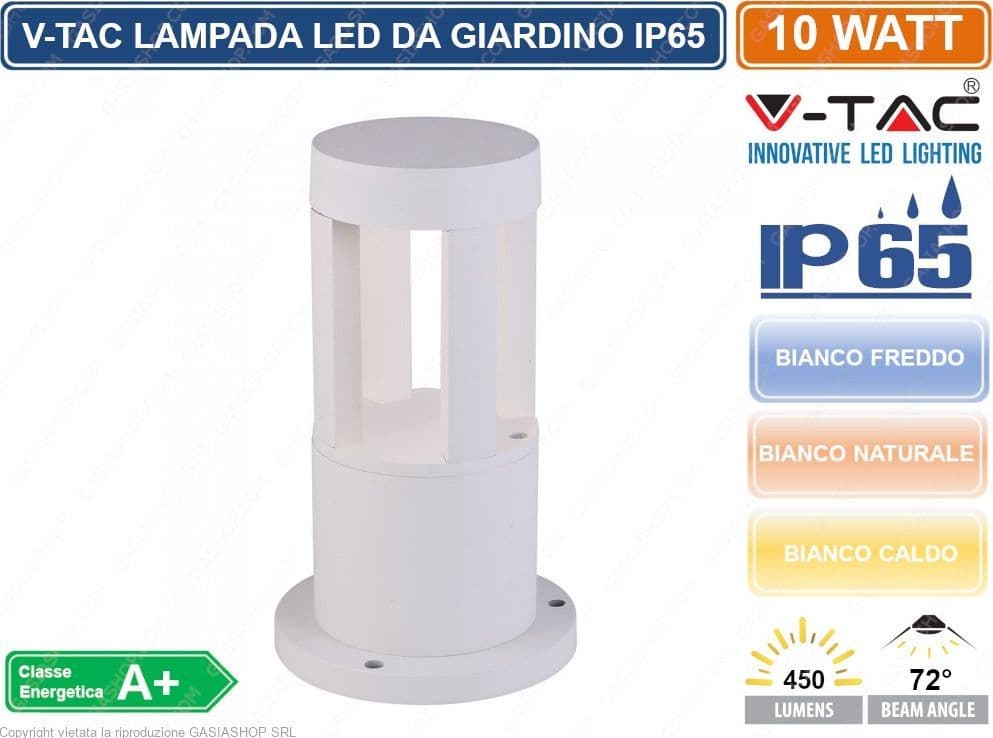 V-TAC VT-830 LAMPADA LED DA GIARDINO CON FISSAGGIO A TERRA 10W COLORE BIANCO IP65 - SKU 8316 / 8317 / 8318 DA ESTERNO IP65 - 2