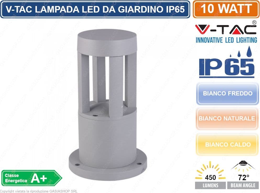 V-TAC VT-830 LAMPADA LED DA GIARDINO CON FISSAGGIO A TERRA 10W COLORE GRIGIO IP65 - SKU 8319 / 8320 / 8321 DA ESTERNO IP65