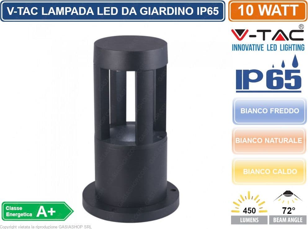 V-TAC VT-830 LAMPADA LED DA GIARDINO CON FISSAGGIO A TERRA 10W COLORE NERO IP65 - SKU 8322 / 8323 / 8324 DA ESTERNO IP65