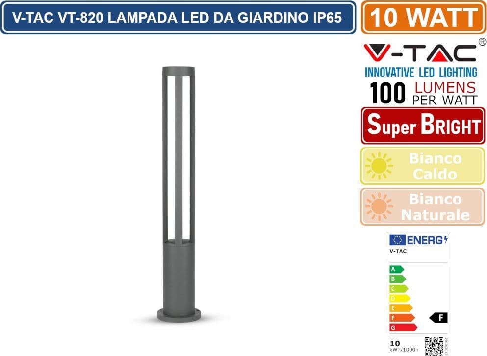 V-TAC VT-820 LAMPADA LED DA GIARDINO CON FISSAGGIO A TERRA 10W COLORE GRIGIO IP65 - SKU 218328 / 218329 / 218330 DA ESTERNO IP65 - 4