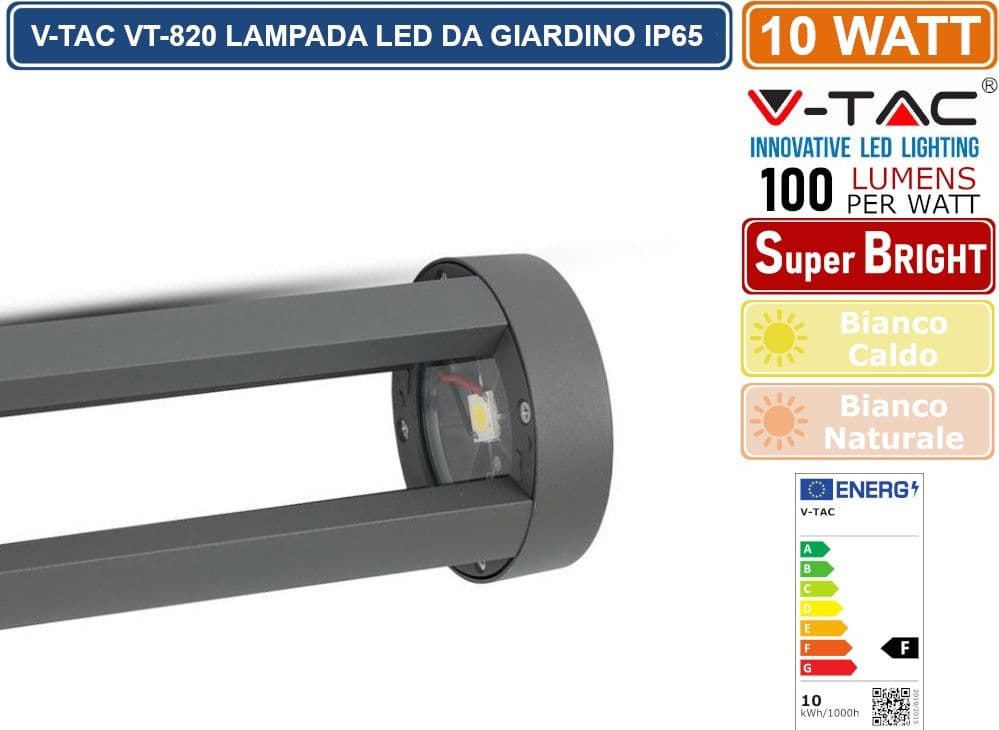 V-TAC VT-820 LAMPADA LED DA GIARDINO CON FISSAGGIO A TERRA 10W COLORE GRIGIO IP65 - SKU 218328 / 218329 / 218330 DA ESTERNO IP65 - 2