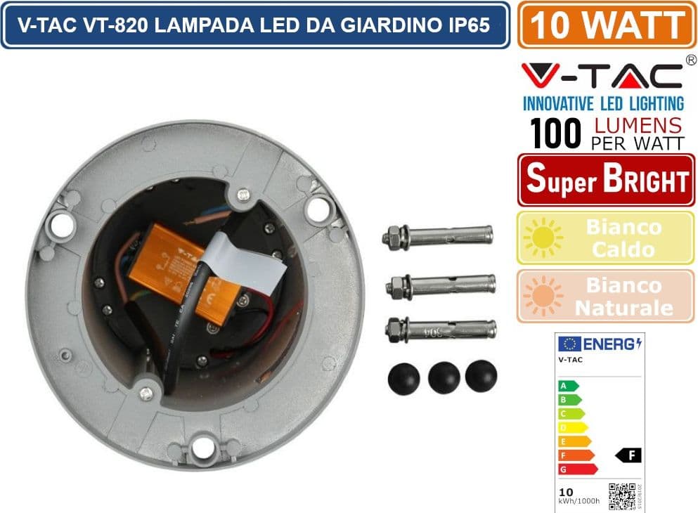 V-TAC VT-820 LAMPADA LED DA GIARDINO CON FISSAGGIO A TERRA 10W COLORE GRIGIO IP65 - SKU 218328 / 218329 / 218330 DA ESTERNO IP65 - 3