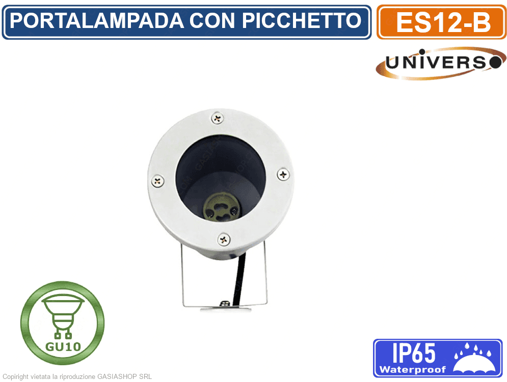 FARETTO PORTALAMPADA ORIENTABILE CON PICCHETTO DA GIARDINO PER LAMPADINE GU10 IP65 - BIANCO - 2