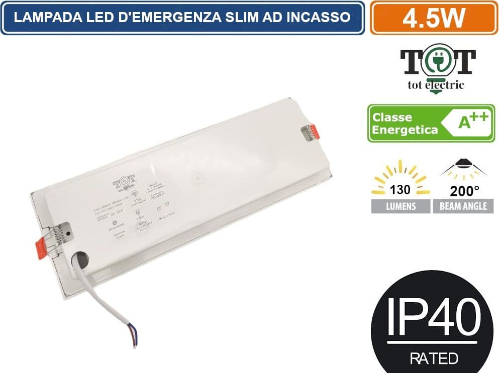 LAMPADA LED D'EMERGENZA AD INCASSO ULTRA SLIM ANTI BLACK OUT GRADO PROTEZIONE IP40 4,5W 130LM - 2
