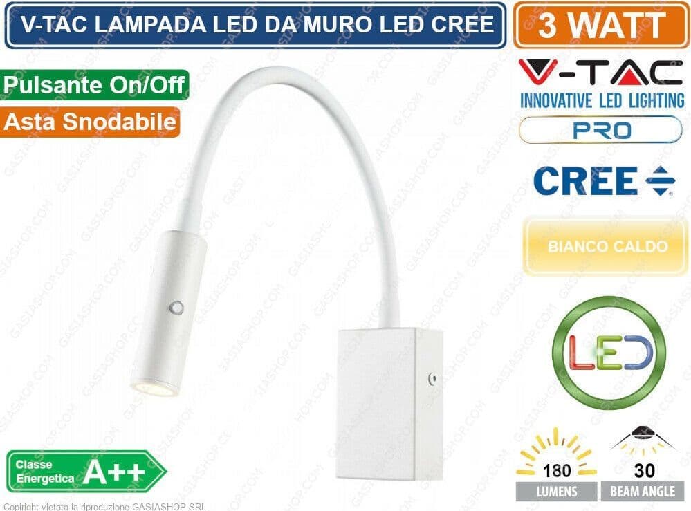 V-TAC PRO VT-2913 LAMPADA DA MURO WALL LIGHT LED CREE 3W COLORE BIANCO - SKU 1486 - 2