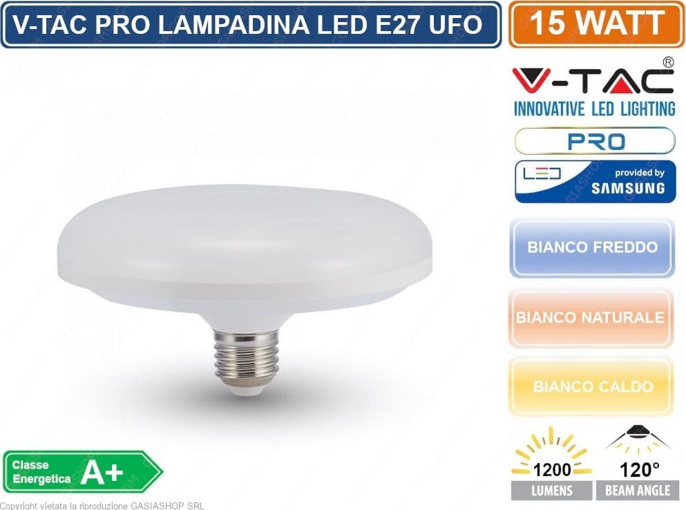 V-TAC PRO VT-216 LAMPADINA LED E27 15W UFO CHIP SAMSUNG - SKU 213 / 214 / 215 - 2