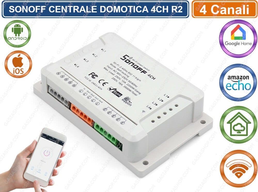 CENTRALE DOMOTICA SONOFF 4 CANALI REV 2 GESTIBILE DA SMARTPHONE INTERRUTTORE